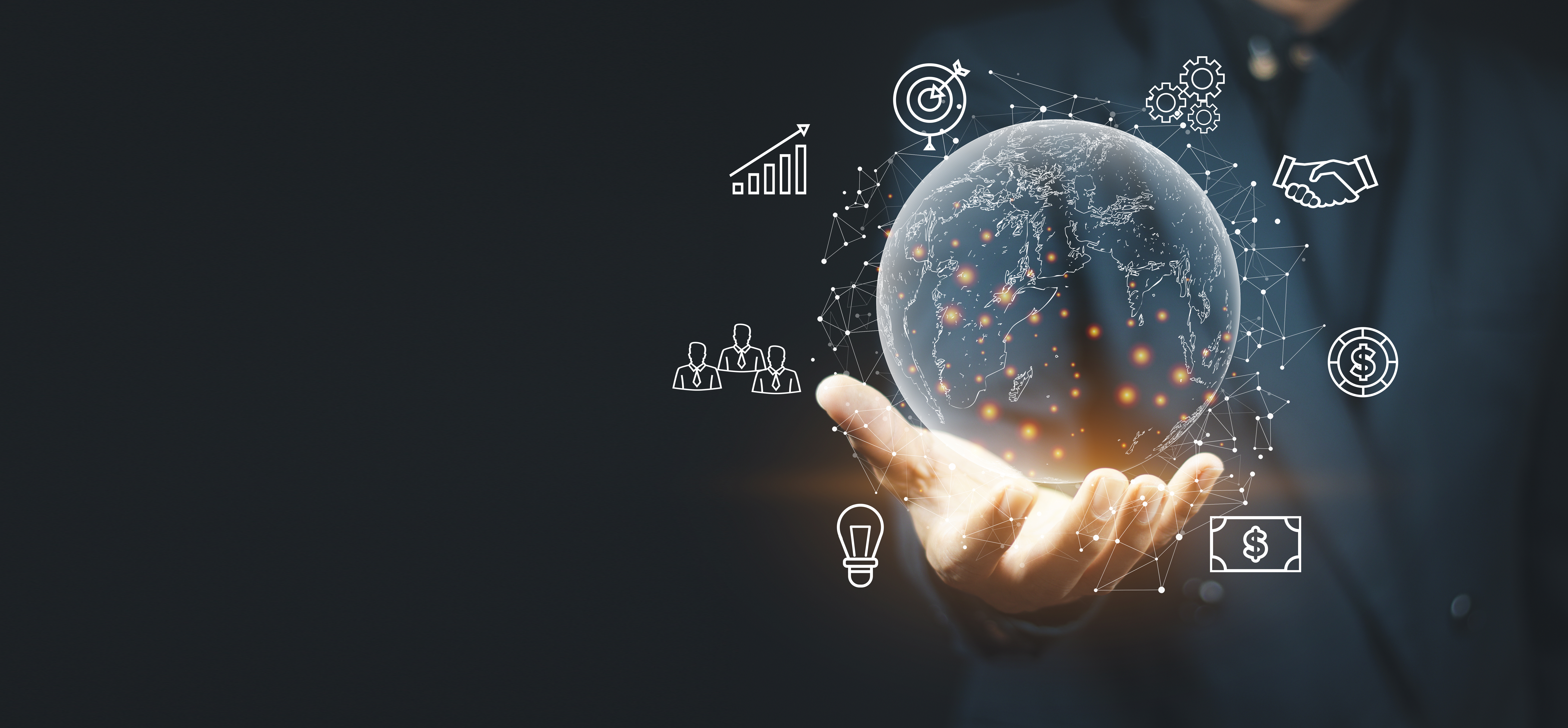 businessman holding global internet connection technology busine